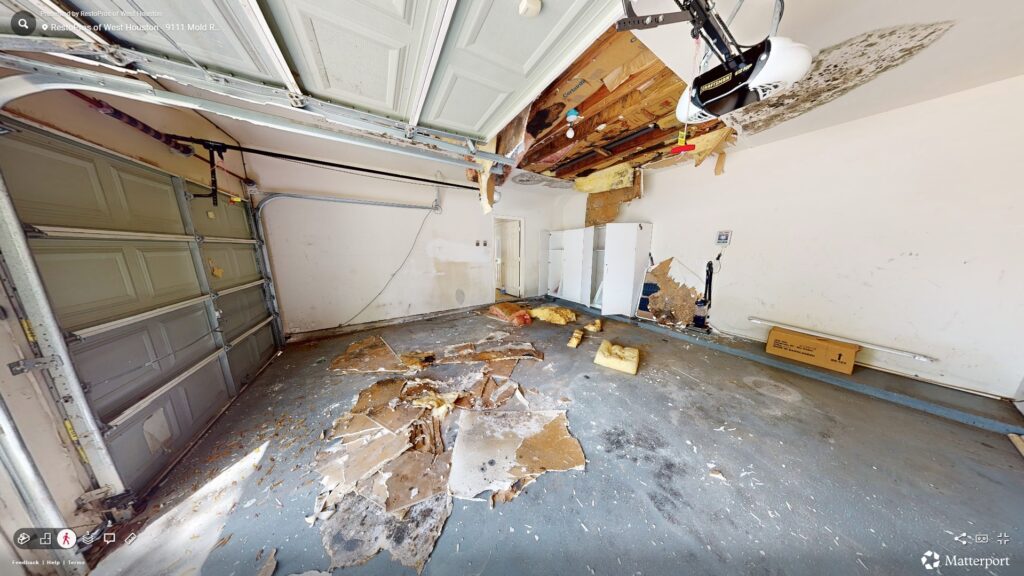 Garage with mold and water damage